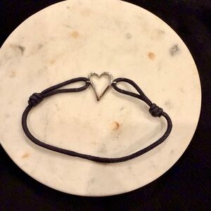 Heart Charm Bracelet with Black Leather Cord